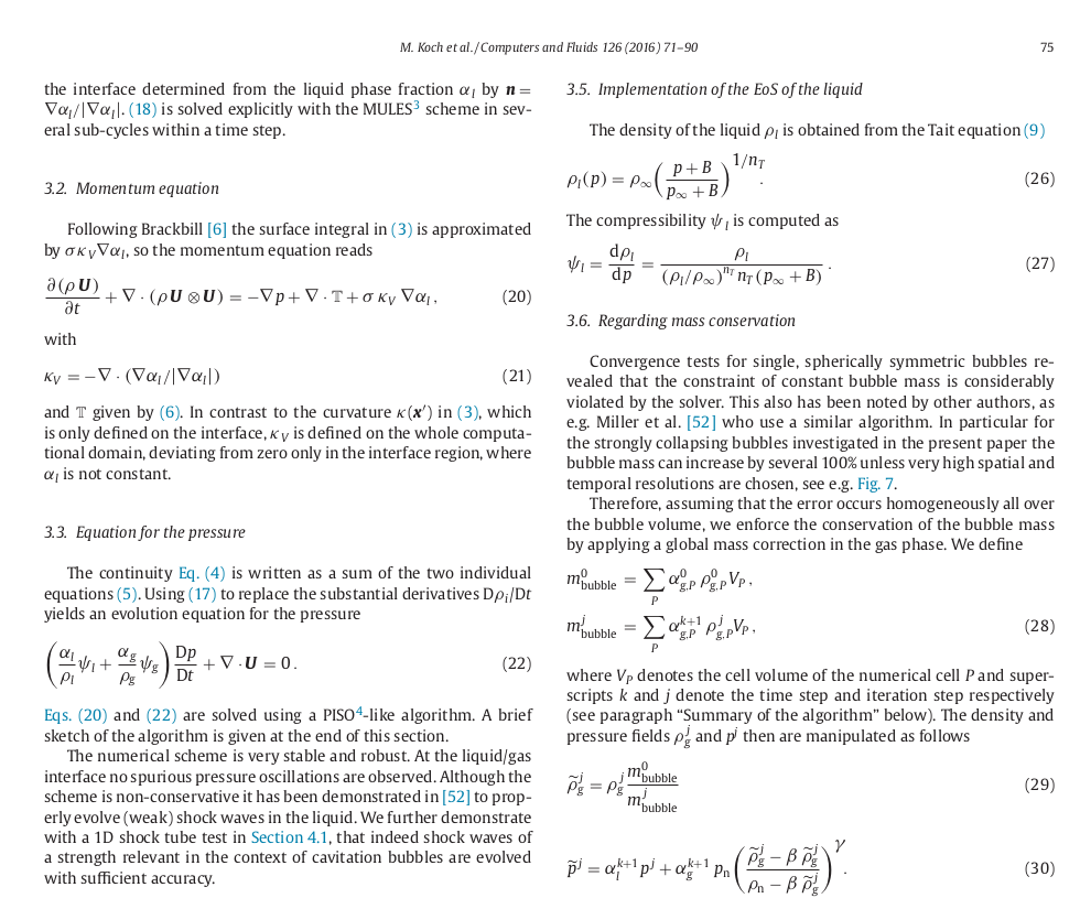 equations for CFD modeling of cavitation bubble